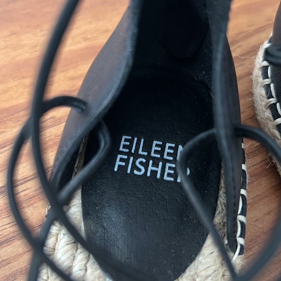 Eileen Fisher Lace LT Black Leather Espadrille Flats - Picture 6 of 9